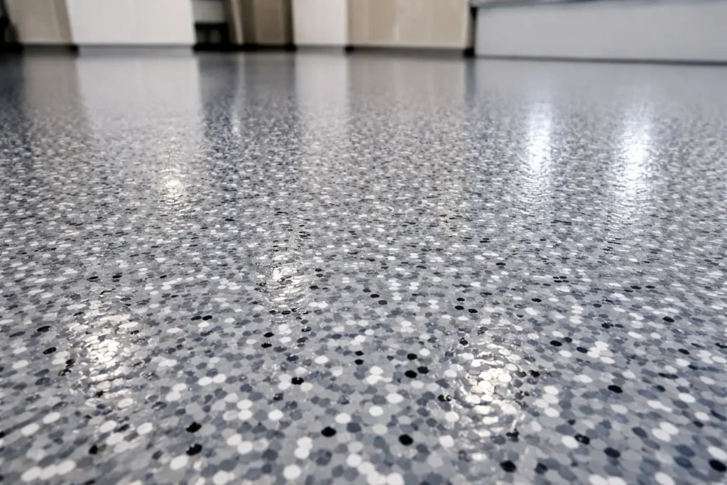 Epoxy flake concrete floor coating installed in Central Florida