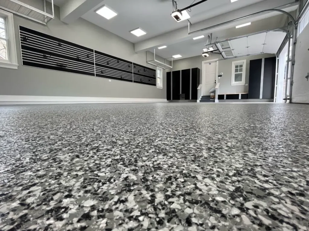 Epoxy Garage Floor Coating Installation with High-Gloss Finish